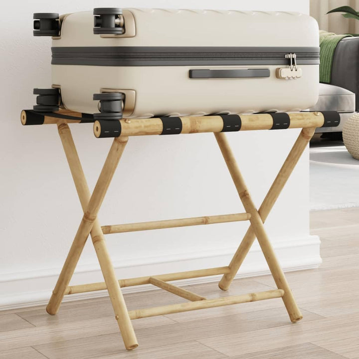 Gepäckablage Klappbar aus Bambus 62x42x50,5 cm, Kofferständer mit stabilen Gurten, platzsparend und