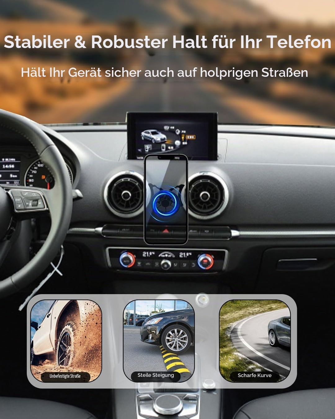 Magnet Handyhalterung kompatibel mit Audi A3 8V 2013-2019, für Magsafe, 360 Grad KFZ Lüftungsschlitz