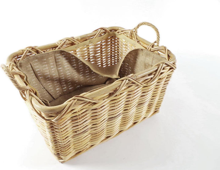 Kobolo Holzkorb für Kaminholz rechteckig natur aus Rattan mit Griffen und
