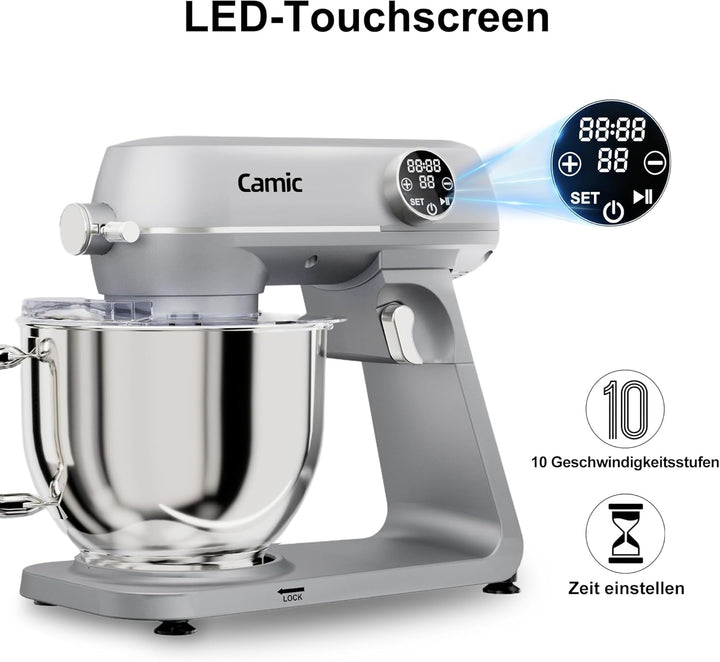Camic Küchenmaschine 1800W, 8L Knetmaschine aus Vollmetall mit 10 Stufen, digitaler Touchscreen, Tim