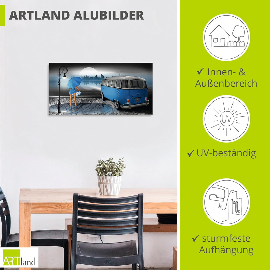 ARTland Wandbild Alu Verbundplatte für Innen & Outdoor Bild 60 x 30 cm Skyline Pin Up Regenschirm Au