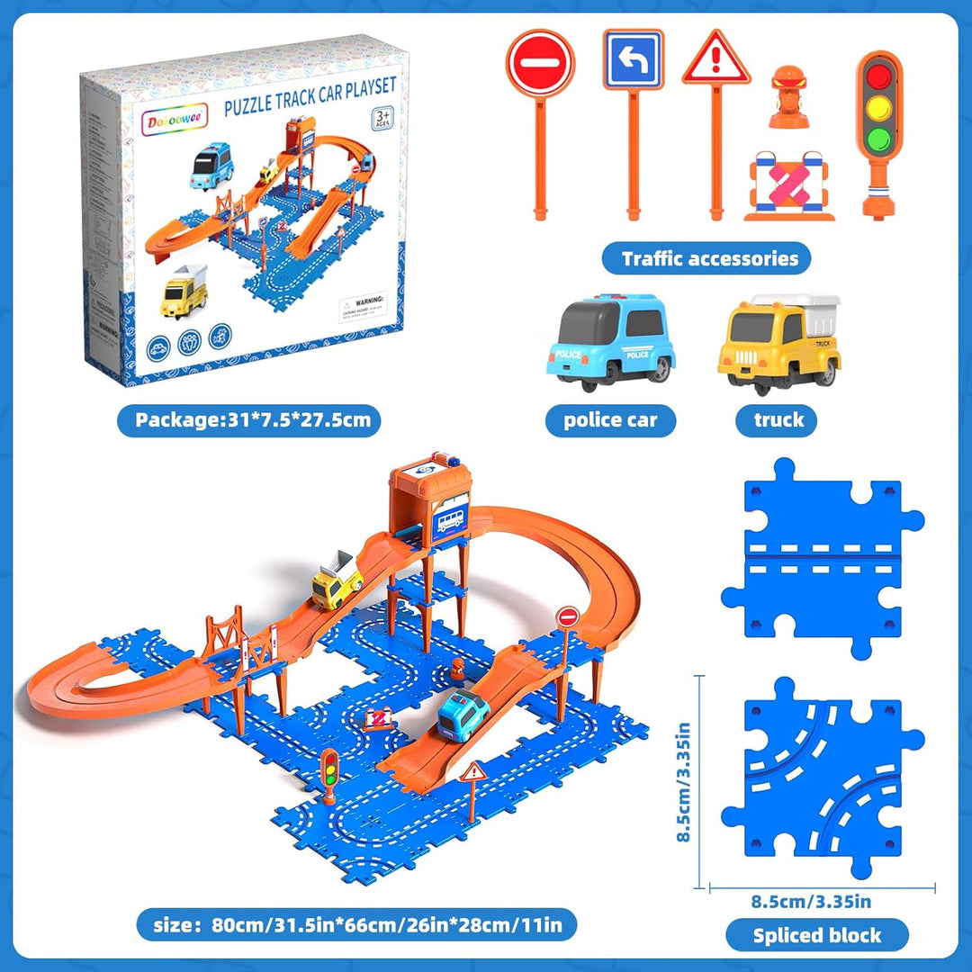 Doloowee DIY-Autorennbahn für Kinder, Spielzeug für 3 4 5 Jahre Jungen, Puzzle-Rennstrecken-Set mit