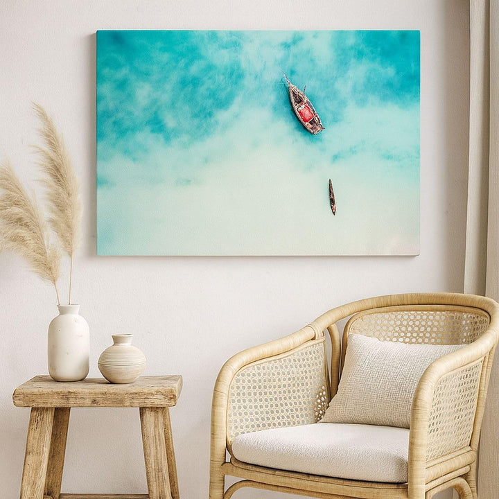 Bilder auf Leinwand 100x70cm Leinwandbild Insel Boot Schiff Ozean Gross Wanddeko Bild Schlafzimmer K