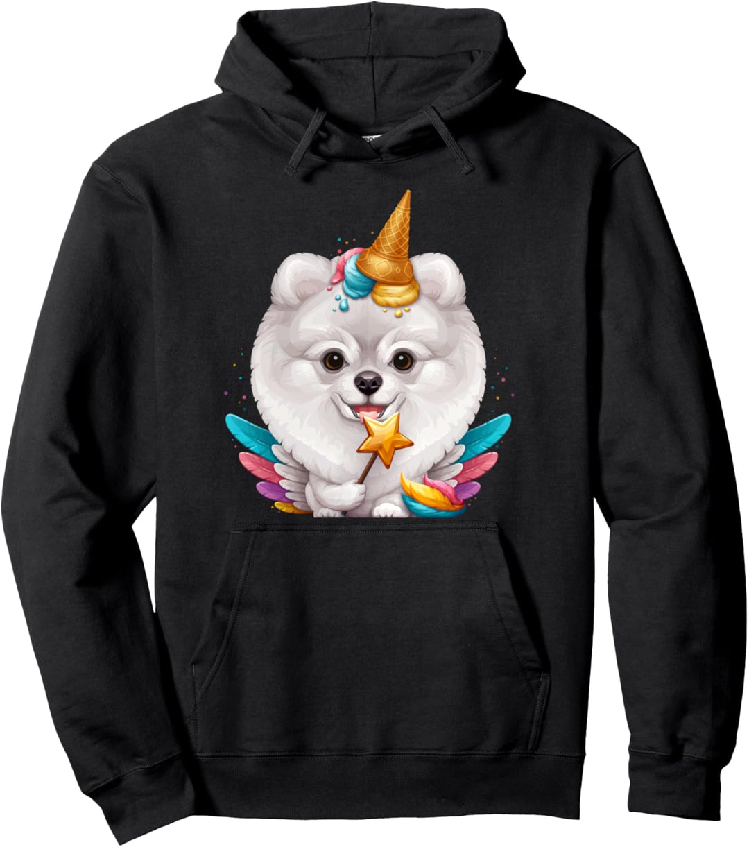 Weiss Zwergspitz Einhorn Pullover Hoodie
