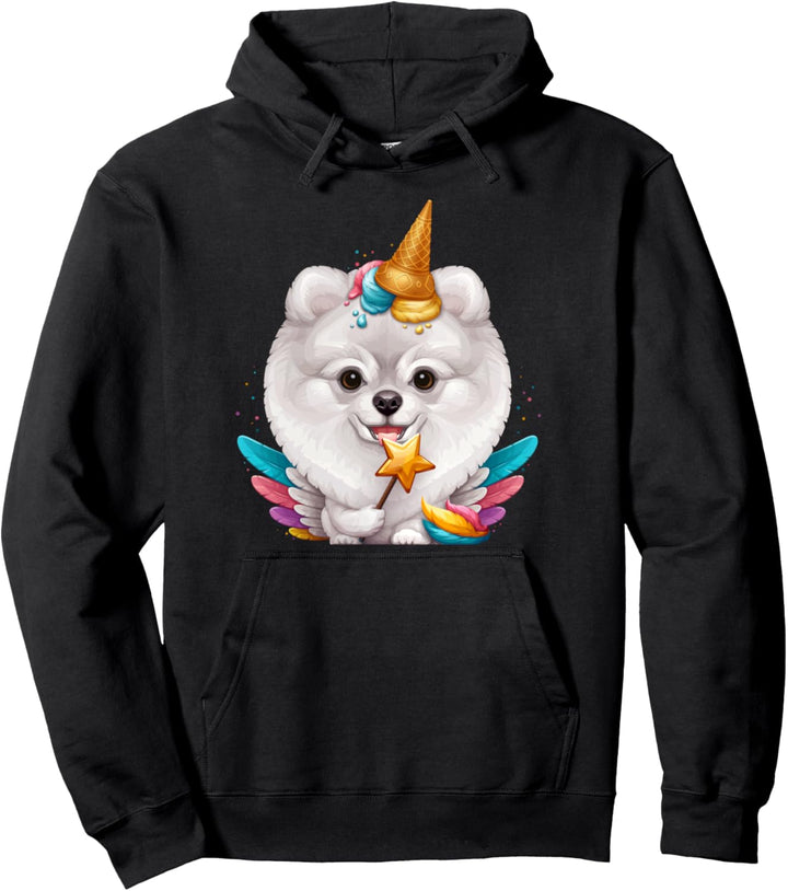 Weiss Zwergspitz Einhorn Pullover Hoodie