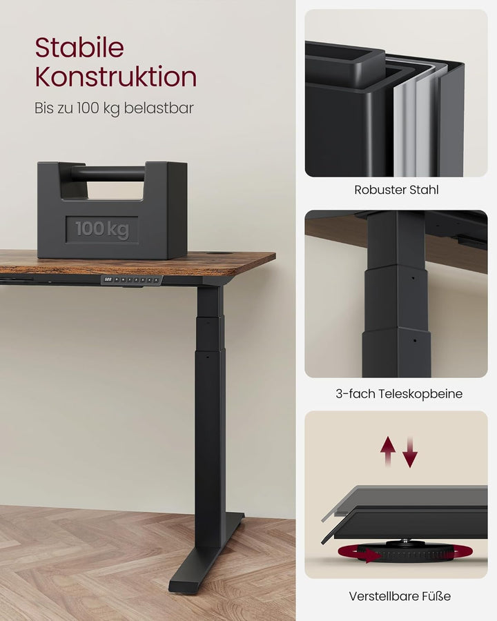 VASAGLE Höhenverstellbarer Schreibtisch elektrisch, Tischgestell, Doppelmotor, 3-Fach Teleskopbeine,
