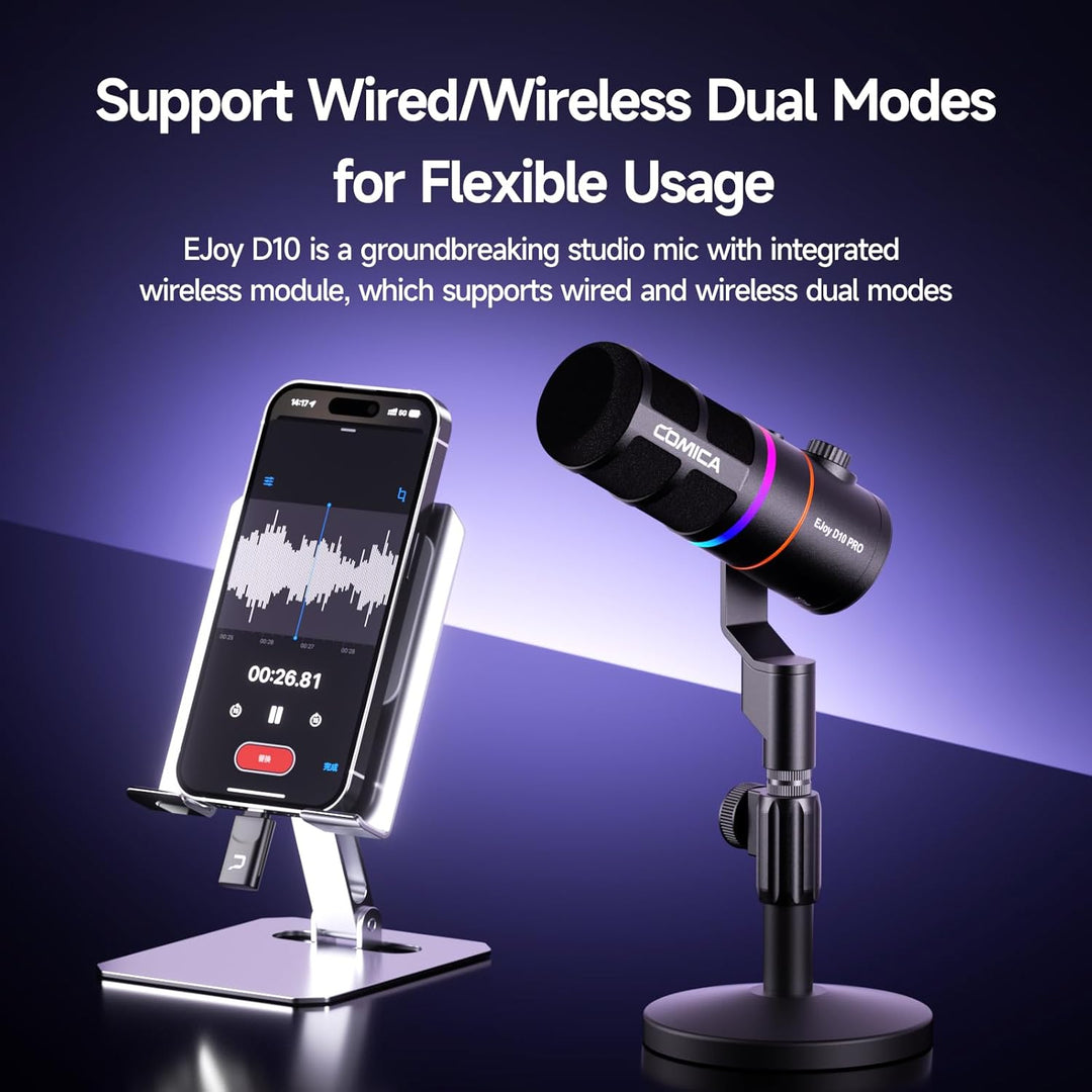 COMICA EJoy D10 Pro Mikrofon Cardioid Dynamisches USB-C/XLR Mikrofon mit 48kHz/24bit, RGB-Beleuchtun