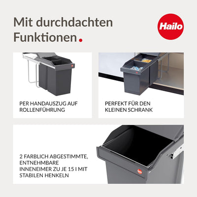 Hailo Tandem Küchen-Abfalleimer, Plastik, Grau, One