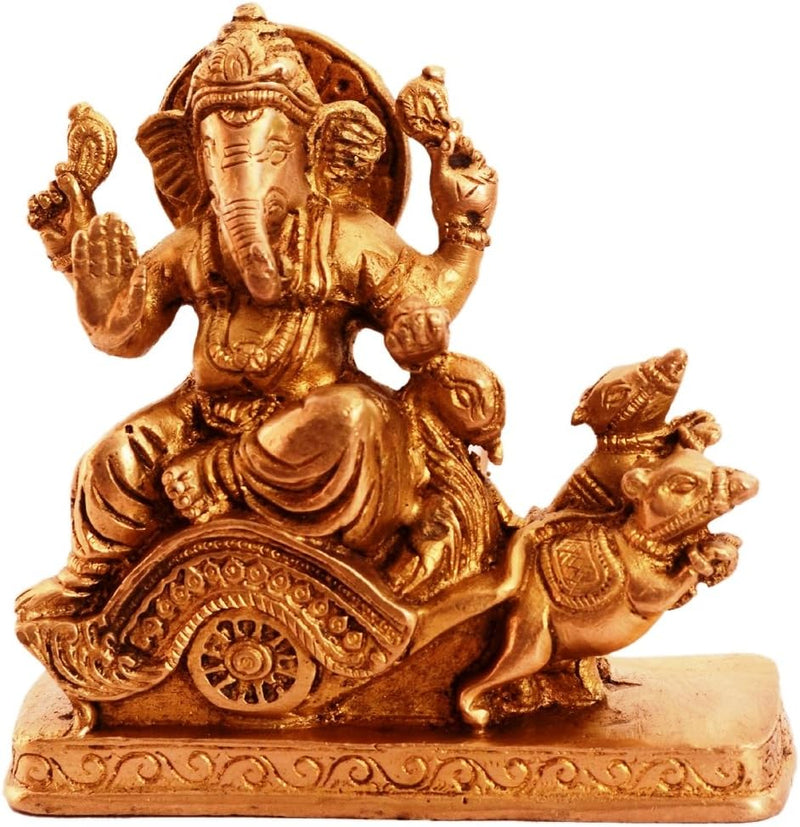 Purpledip Rare Collection Brass Statue Ganapathi Ganesha On Chariot Drawn by Mouse (11088)