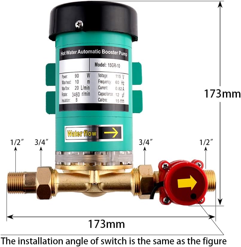 SHYLIYU 90W Umwälzpumpe Druckhöhungspumpe Heisswasserpumpe automatischer Haushalt Booster Pumpe für