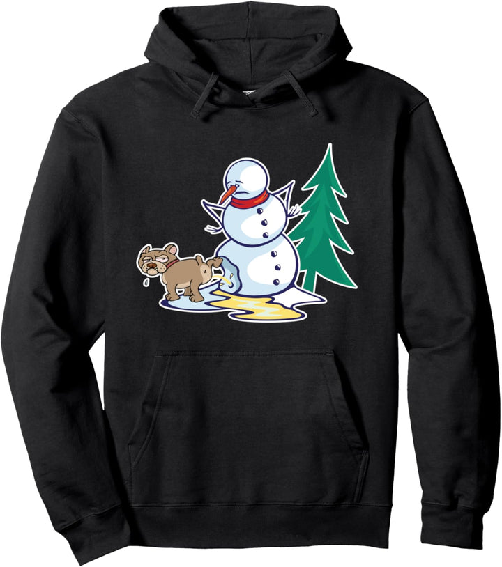 Lustiger Weihnachtshund, der auf Schneemannwinter pinkelt Pullover Hoodie