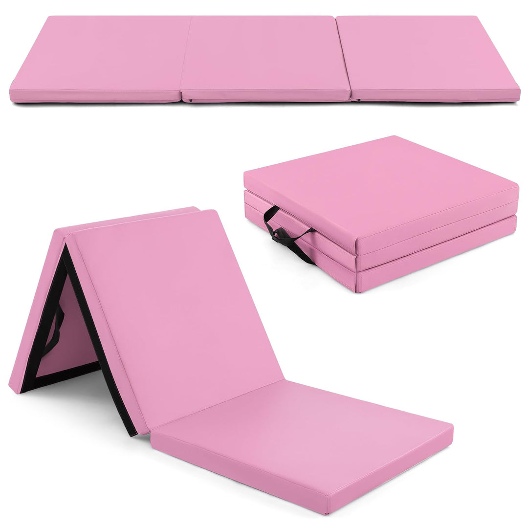 GYMAX 3-fach Trainingsmatte faltbar, tragbare Gymnastikmatte 180 x 60 x 5 cm, Gymnastikmatte mit Kle