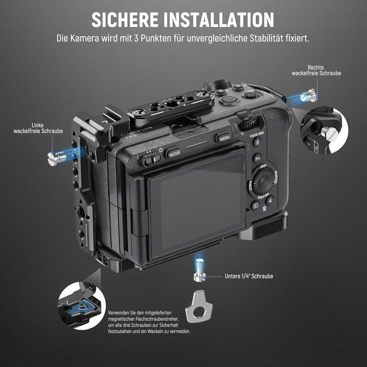 NEEWER FX3/FX30 Cage Kamera Käfig mit HDMI Cable Clamp,NATO Schiene,3/8"ARRI Positionierungslöcher,