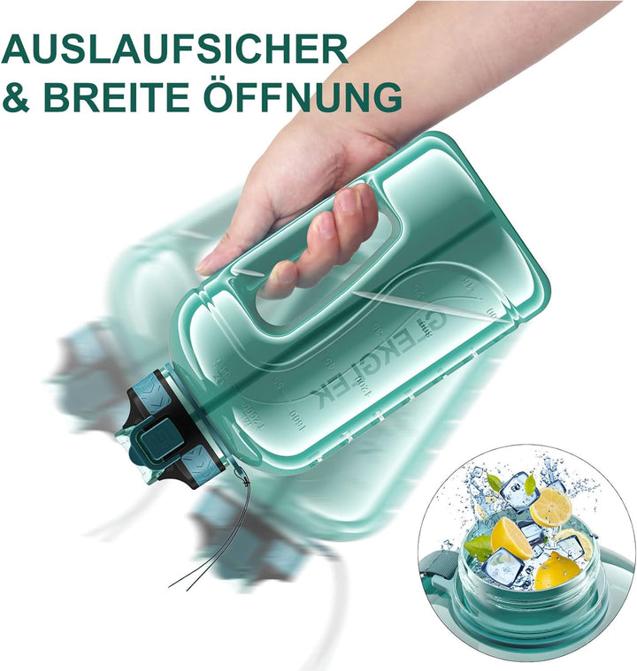 2 Liter Trinkflasche, BPA Frei, Trinkflasche Gym mit Zeitmarkierung, für Fitnessstudio, Büro, Outdoo