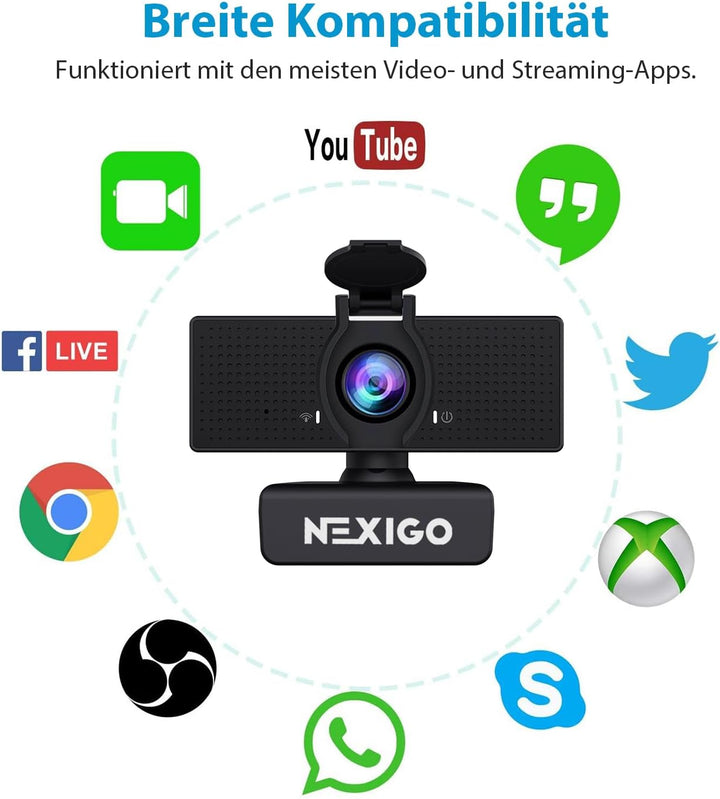 NexiGo N60 1080P Webcam, HD-Webcam mit Mikrofon, Softwaresteuerung und Datenschutzabdeckung, USB-Com