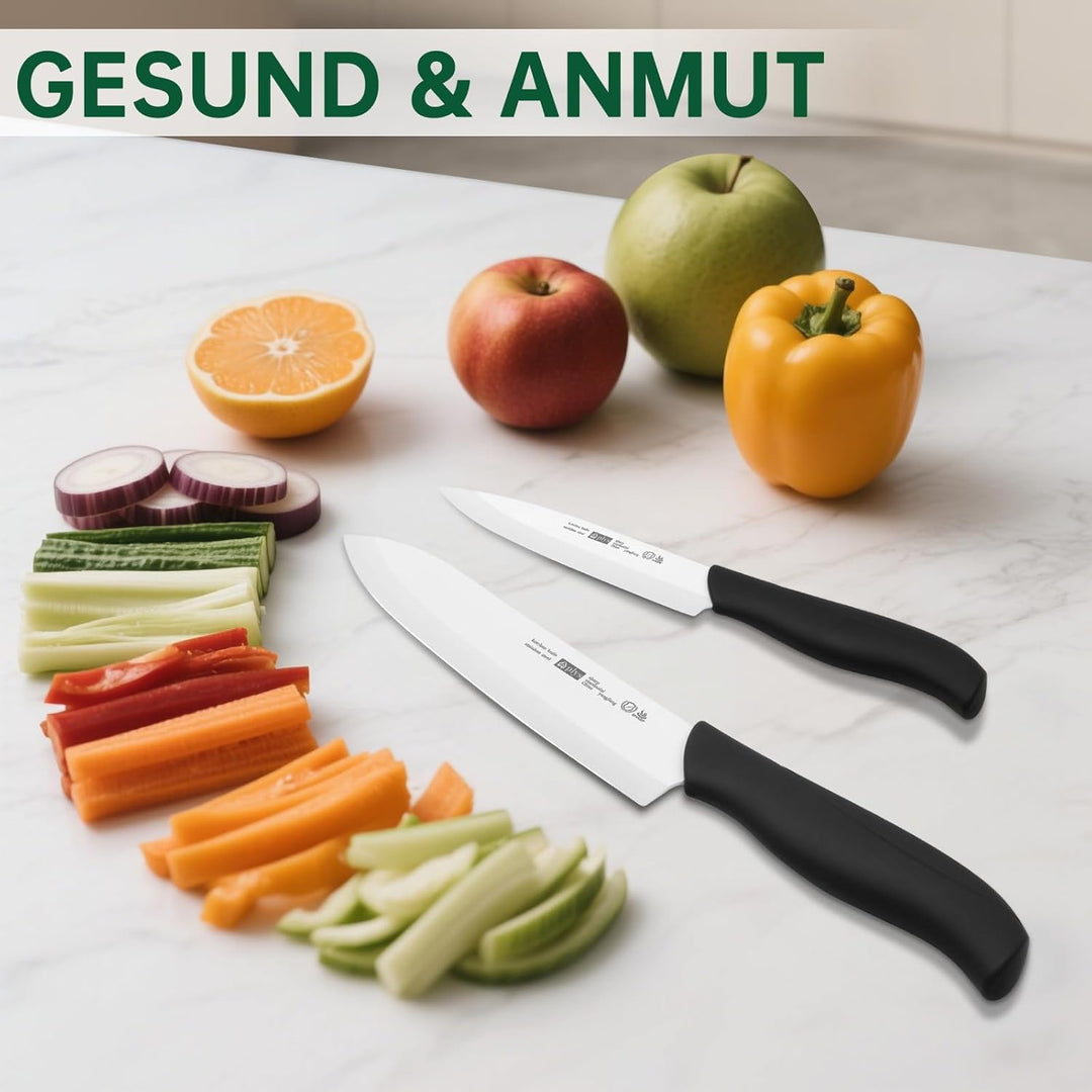 Keramikmesser Set Keramik Messer Küche: Scharf 2er Pack Messerset 15.5cm Kochemesser, 10.7cm Obstmes