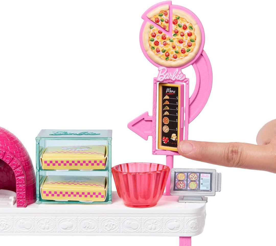 Barbie Pizza Shop Spielset | Blonde Puppe und 25 Zubehörteile inklusive Knete, Pizzabelägen und mehr