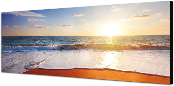 Paul Sinus Art Panoramabild auf Leinwand und Keilrahmen 120x40cm Strand Meer Sonnenuntergang Horizon
