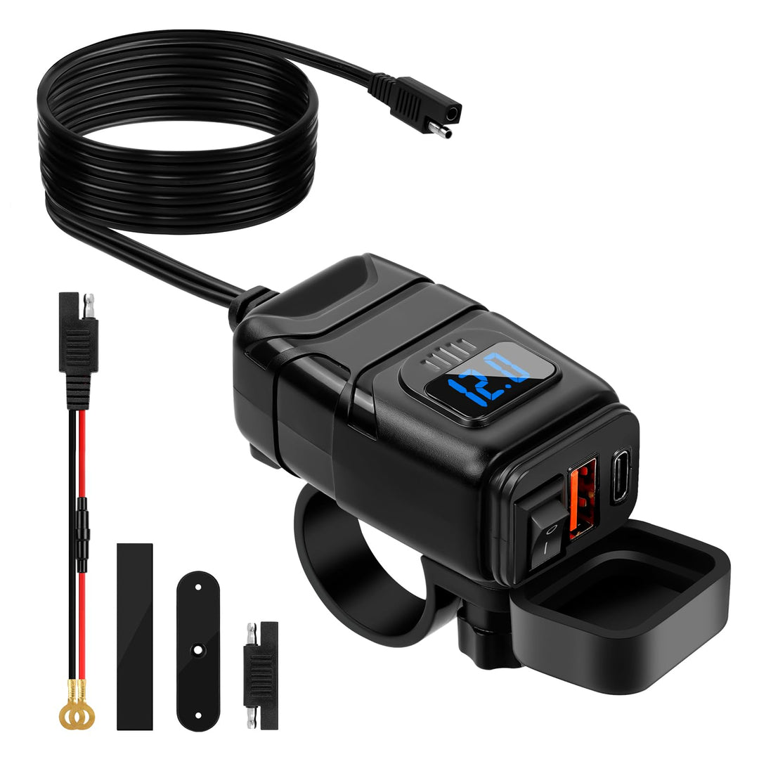 USB Steckdose Motorrad & Wohnmobil - PD Type-C & USB Ladegerät mit EIN-/Ausschalter und LED-Spannung