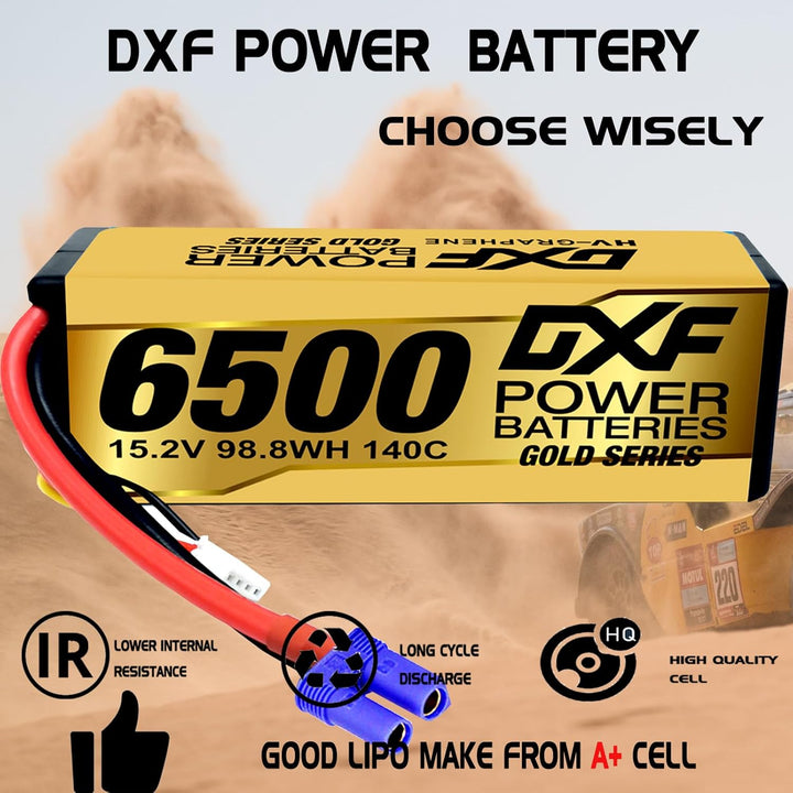 DXF Hochvolt, 4S, 6500 mAh, 15,2 V, 140C, Hardcase mit EC5 Spina per 1:8 Scala RC Auto, Multi-Rotor,