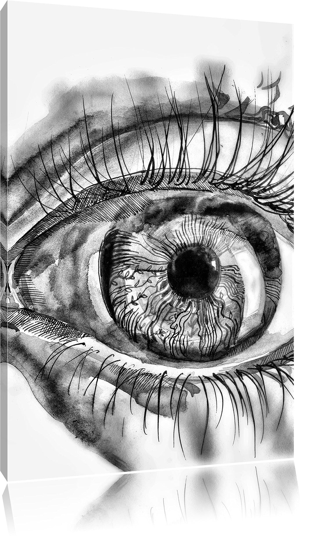 Monocrome, Grünes Auge, Format: 100x70 auf Leinwand, XXL riesige Bilder fertig gerahmt mit Keilrahme