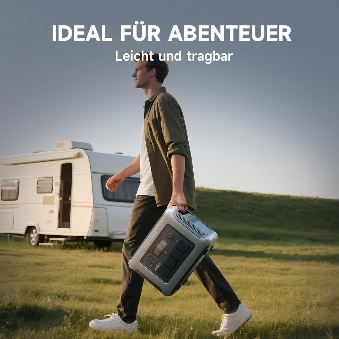 ALLPOWERS R1500 LITE Tragbare Powerstation, 1600W/1056Wh LiFePO4 Akku Solargenerator mit 2x 200W fal