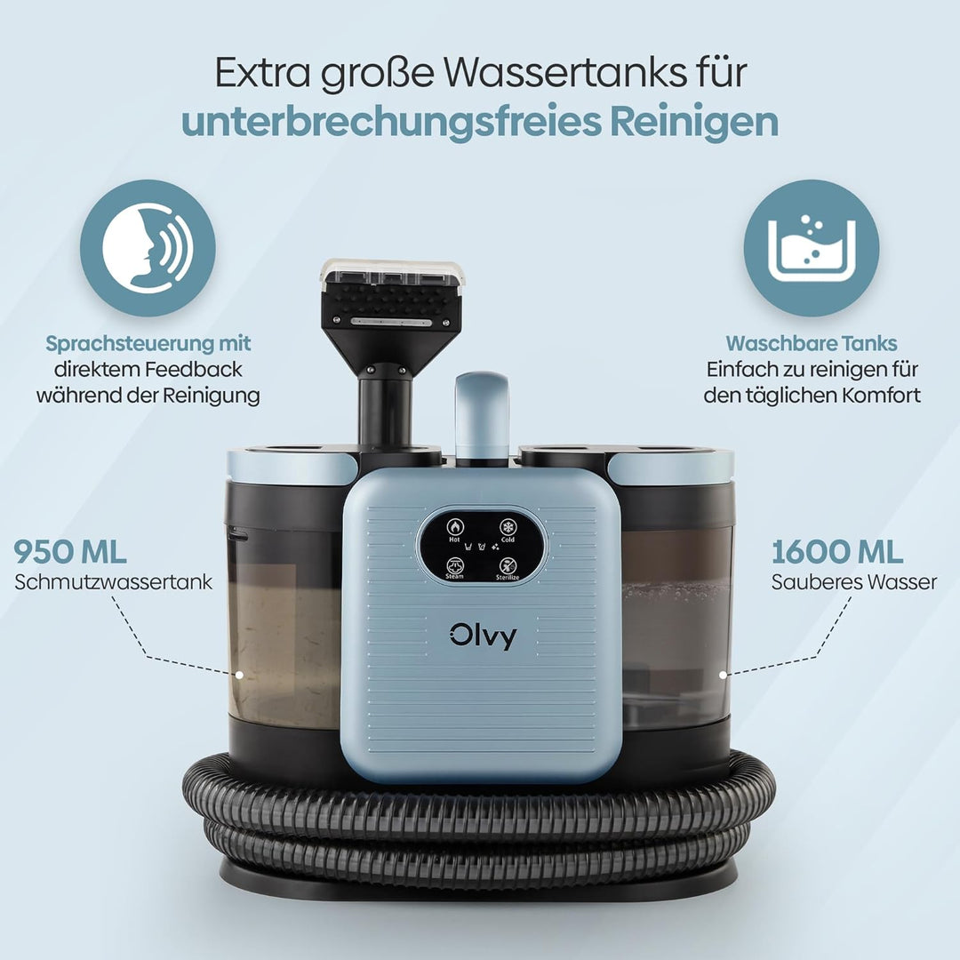Olvy Teppichreiniger PRO – Nasssauger Polsterreiniger mit Dampf – 100°C Steam Cleaner – Sofa Reinige