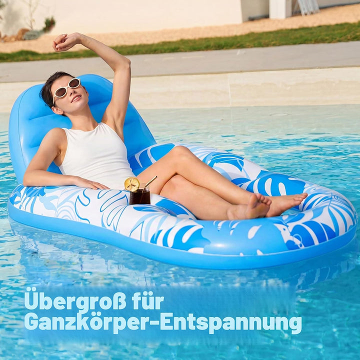 SLOOSH Wasser Pool Luftmatratze für Erwachsene, Aufblasbare Pool-Flösse mit Getränkehaltern und Fuss
