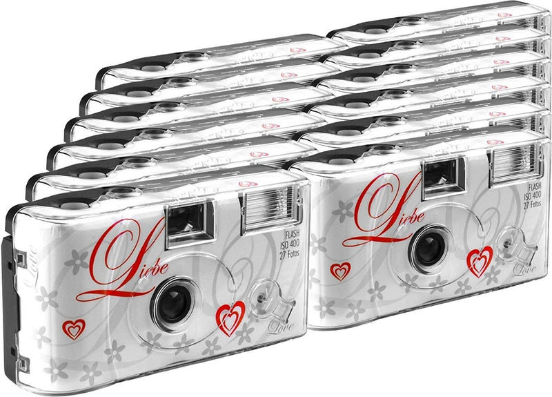 TopShot Love weiss Einwegkamera / Hochzeitskamera (27 Fotos, Blitz, 12-er Pack), Love weiss