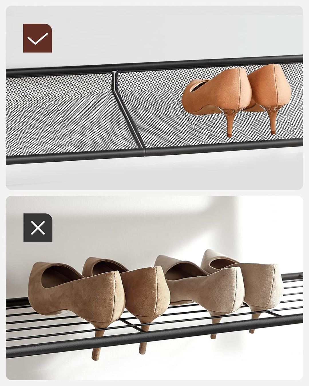 VASAGLE Schuhregal, Schuhablage, 5 Ebenen, grosse Oberfläche, verstellbare Gitterablagen, platzspare