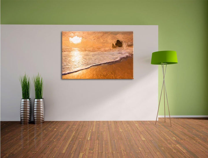 Pixxprint Sonnenuntergang Ozean Kunst Pinsel Effekt, Format: 100x70 auf Leinwand, 100x70