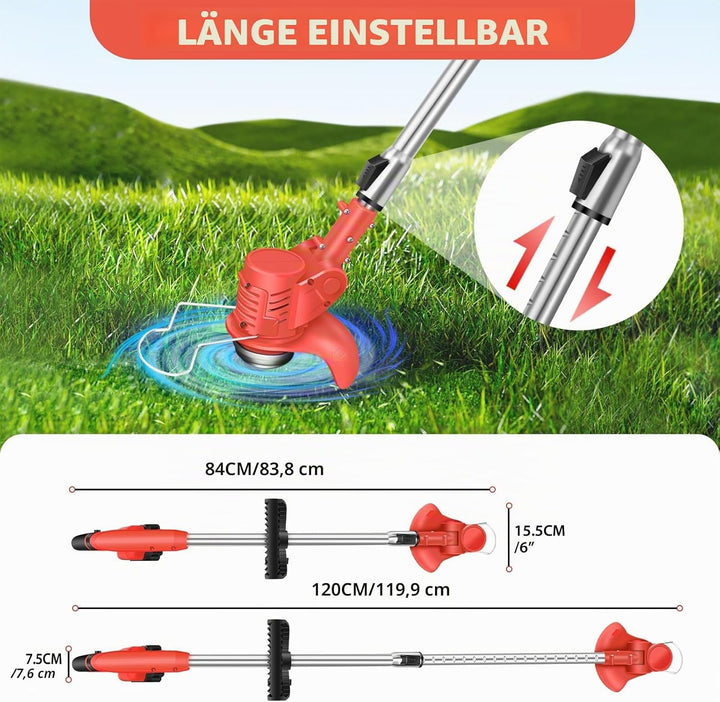 Elektrischer Rasenmäher 3-in-1 Akku-Rasenmäher Rasentrimmer Freischneider Edger 21V Akku Rot with 1