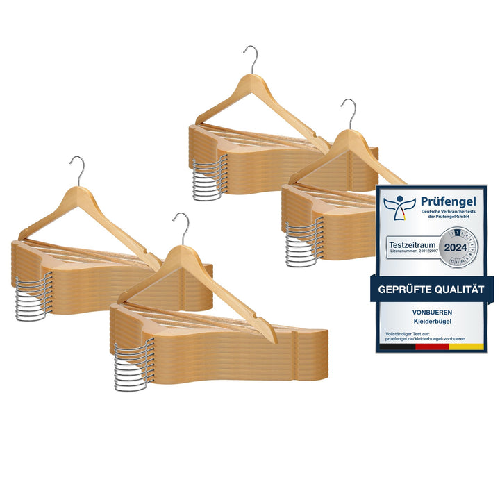 VonBueren 40 x Kleiderbügel Holz | 44,5 x 22 cm je Bügel/Holzbügel | Holzkleiderbügel | 360 Grad dre