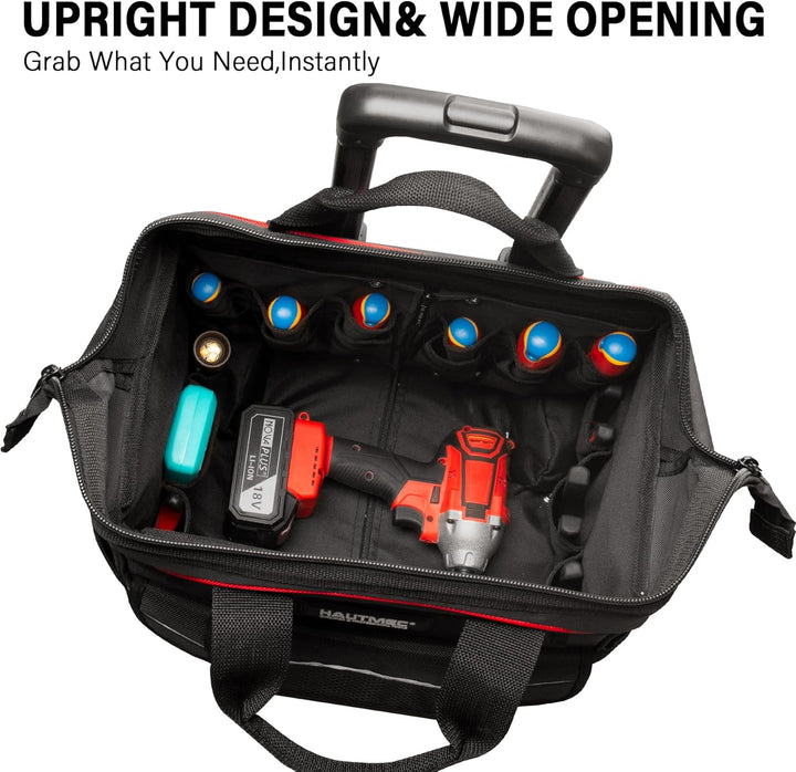 HAUTMEC Professional 37cm Wide Mouth Rolling Tool Storage Organizer Bag mit Teleskopgriff und übergr