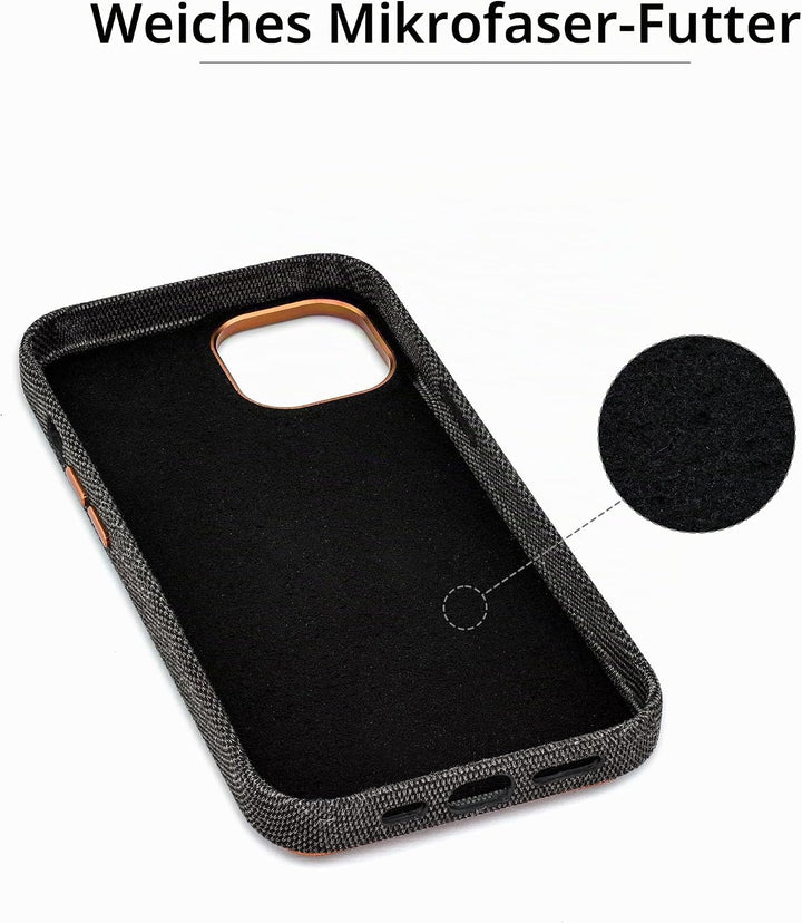 Dockem Stoff Kartenhülle für iPhone 14 mit Integrierter Metallplatte zur Magnetischen Befestigung, A