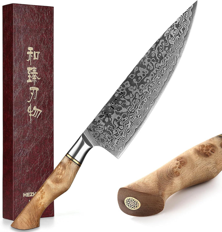 HEZHEN Kochmesser-Professional-21cm Damaststahl, Küchenmesser VG10 Hochwertiges Kochwerkzeug der Gyu