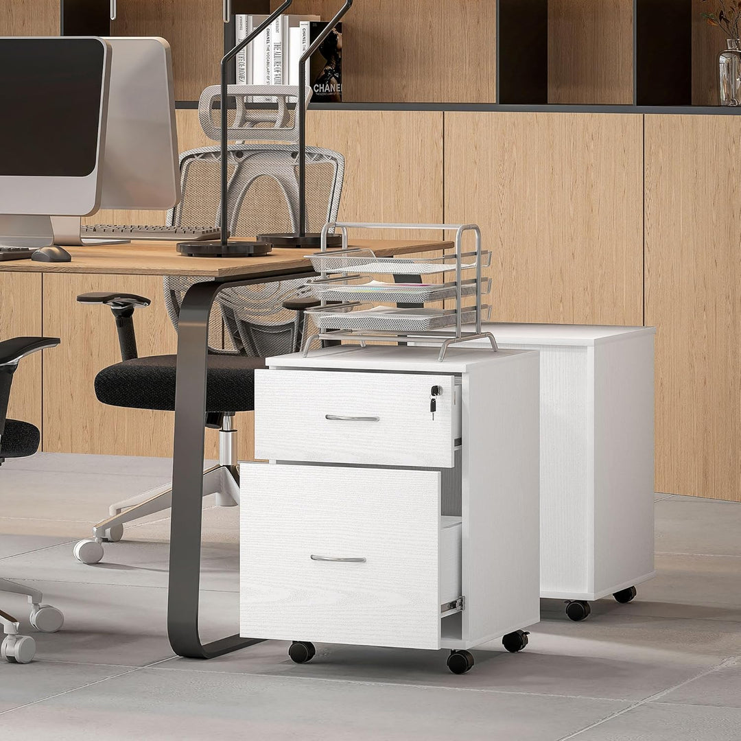 HOMCOM 2 Schubladen Abschliessbarer Aktenschrank mit Rädern, Mobiler Aktenschrank für Home Office, K