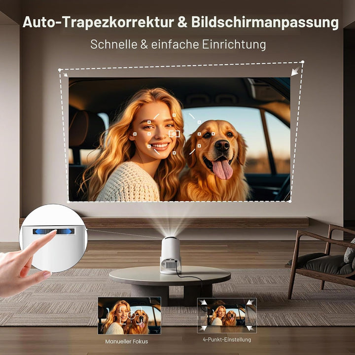Mini Beamer 4k Heimkino Unterstützt Android 14, LYNCAST Mini projektor Tragbarer Projektor mit Bluet