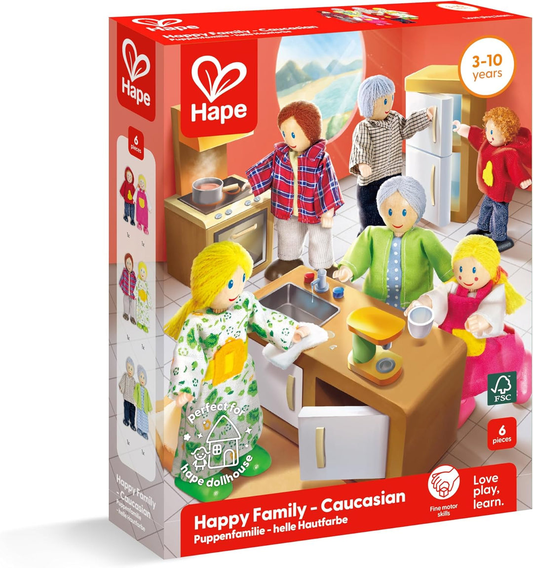 Hape Puppenfamilie Preisgekröntes Puppenfamilien-Set, einzigartiges Zubehör für Puppenhäuser aus Hol