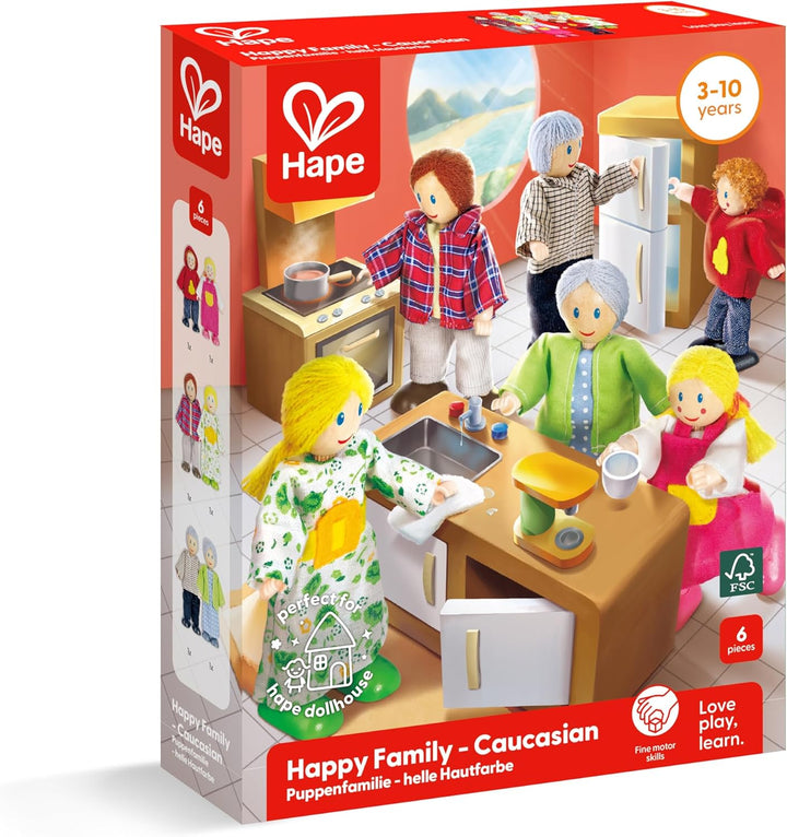 Hape Puppenfamilie Preisgekröntes Puppenfamilien-Set, einzigartiges Zubehör für Puppenhäuser aus Hol