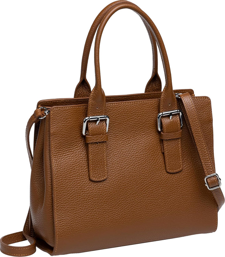 Caspar TL807 klassisch elegante Damen Leder Handtasche Einheitsgrösse Cognac, Einheitsgrösse Cognac