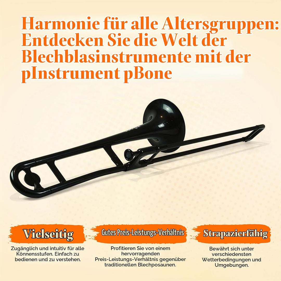 pBone Kunststoff Posaune schwarz mit Tasche und Mundstück Schwarz Posaune, Schwarz Posaune