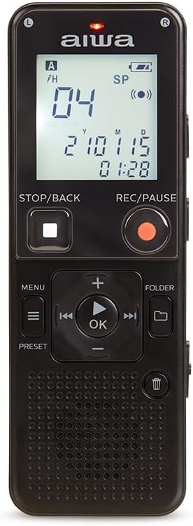 AIWA DVR-A600 Digitales Diktiergerät mit Stereo-Mikrofon und integriertem 16 GB Speicher, Schwarz