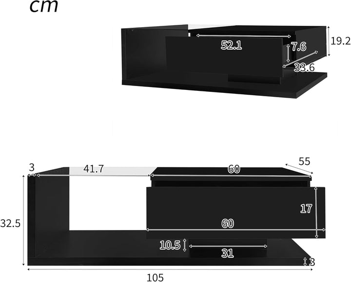 Merax Couchtisch Wohnzimmertisch schwarz Hochglanz, Wohnzimmertisch Hochglanz mit 16-Farbiger LED Be
