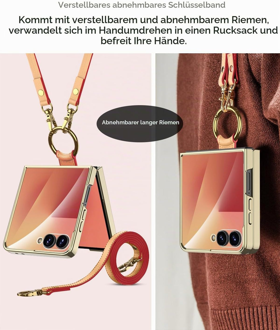 Miimall Lederhülle Kompatibel mit Samsung Galaxy Z Flip 7 Hülle mit Band+Ring Ständer [HD Displaysch