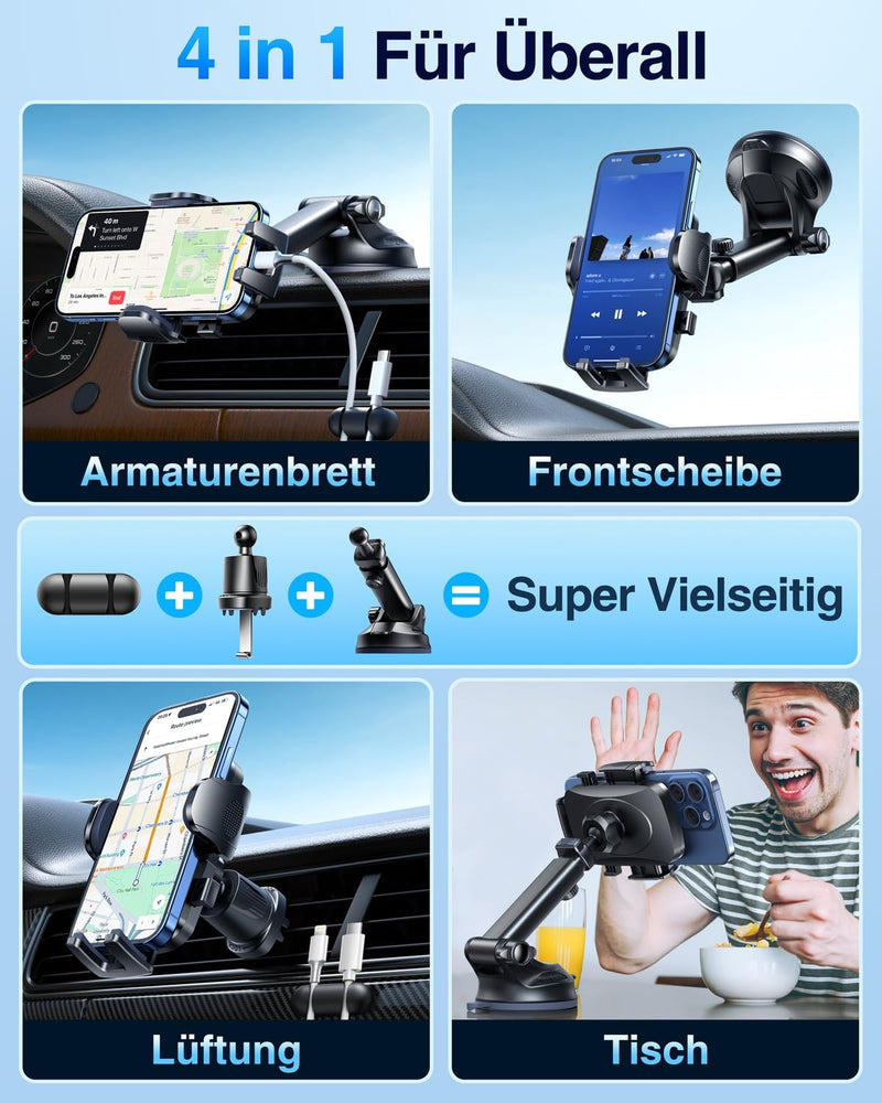 Handyhalterung Auto [2024 Best] Handy Halterung Auto [Stärkst Saugnapf & Clip] Universal Auto Handyh