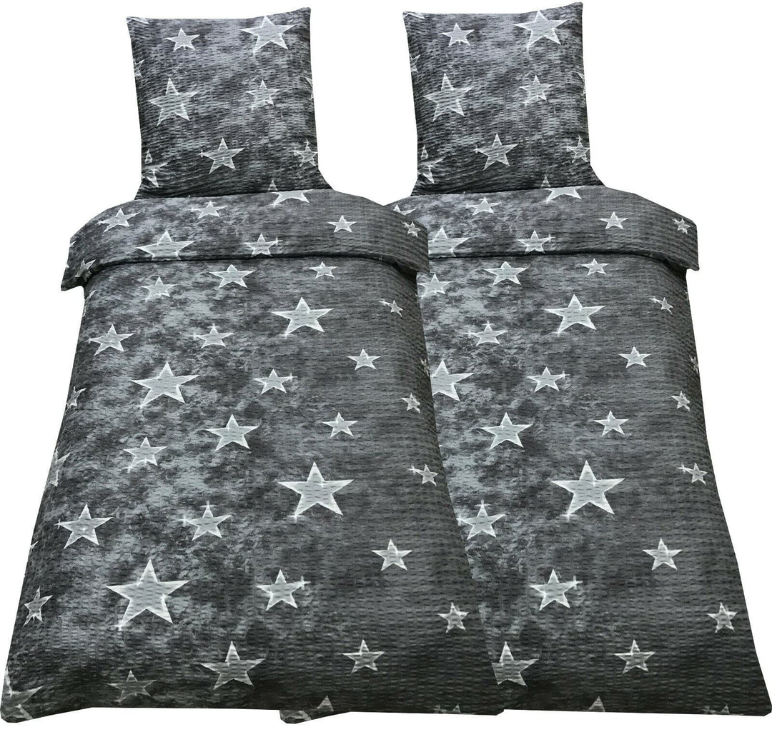 Leonado Vicenti 4 TLG Bettwäsche Seersucker Sterne Grau 135x200 cm Schlafzimmer Set Bezug Kissen Dec