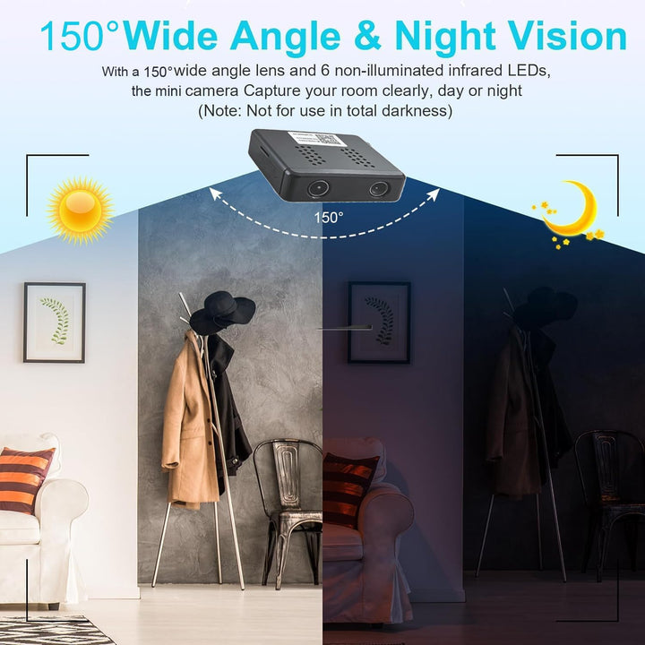 Mini Kamera, 4K Überwachungskamera Innen Akku 2.4/5 GHz WLAN, mit Bewegungserkennung, Nachtsicht, fü