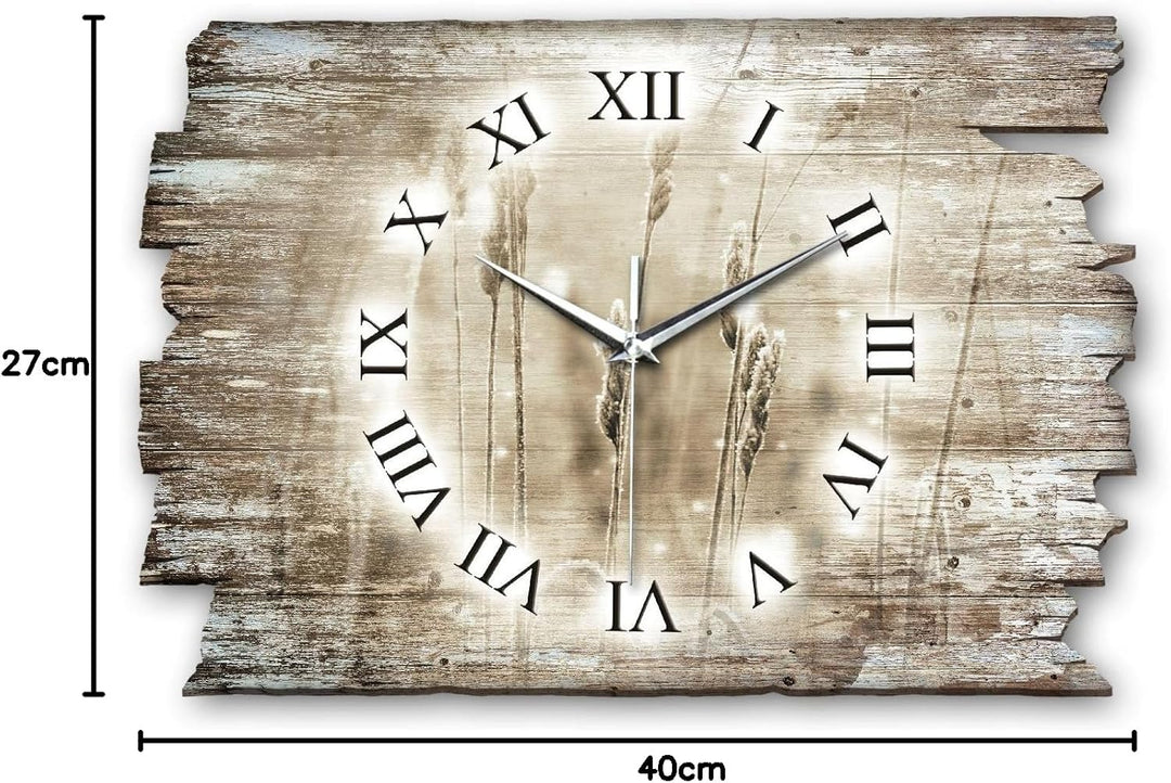 Kreative Feder Gras Relax Landhaus Shabby Style Designer Wanduhr Uhr aus Holz *Made in Germany leise