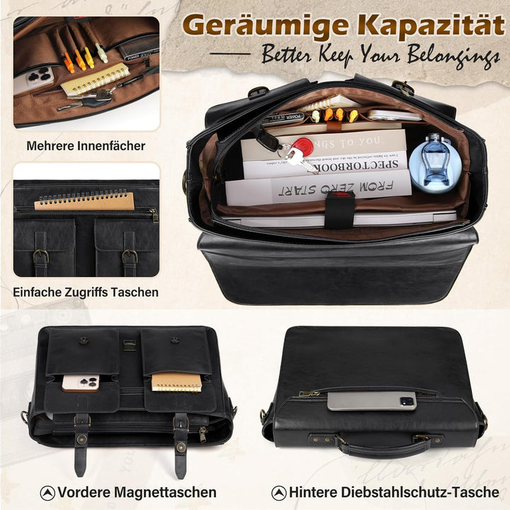 RAINSMORE Aktentasche Herren Laptoptasche 15.6 Zoll Ledertasche Messenger Bag Business Arbeitstasche